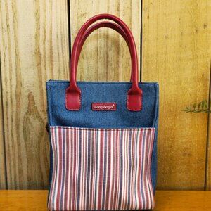 Longaberger Homestead Canvas Denim Mini Red White Blue Striped Tote Bag